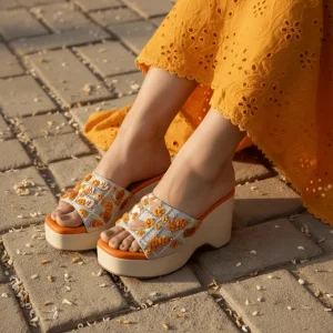 Orange Blossom Wedges for Women - Casual & Party Wear