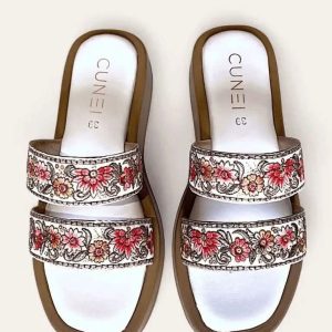 Two Strap Flowery Thread Work Embroidered Slider for Women - Casual & Summer Wear